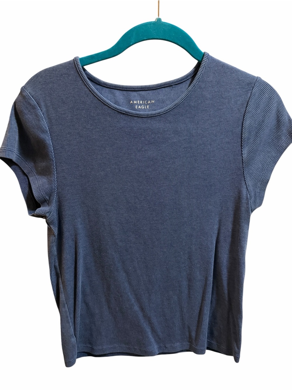 American Eagle Outfitters Blue Ribbed Short Sleeve Top size large